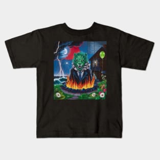 AI generated toxic green lion from fiery pit Kids T-Shirt